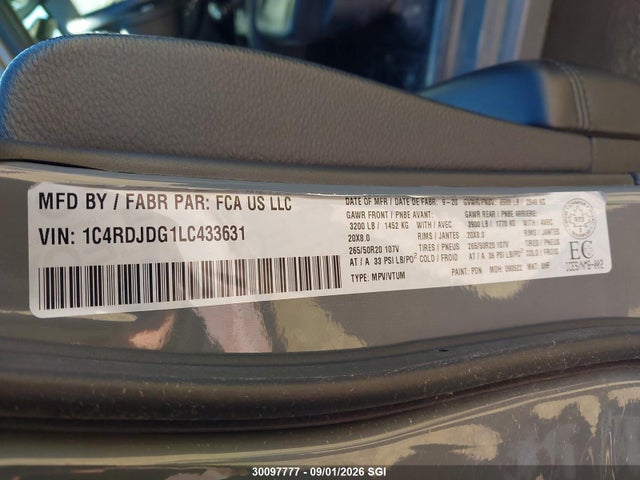 Dodge DURANGO GT 2020 1C4RDJDG1LC433631 Image 9
