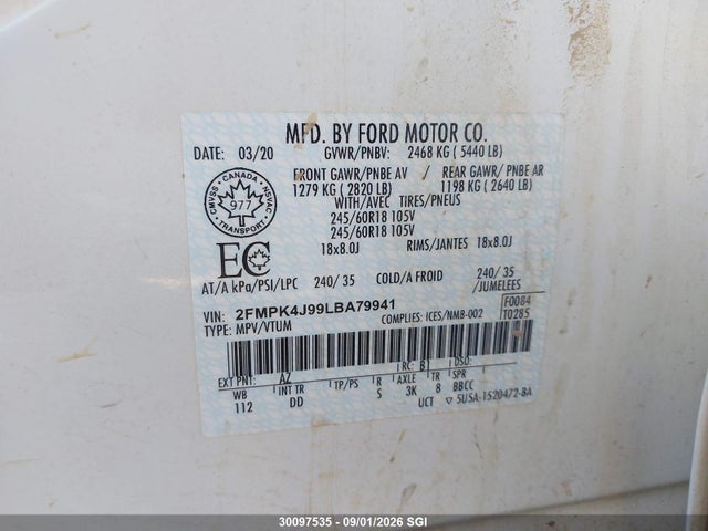 2FMPK4J99LBA79941 Ford EDGE SEL