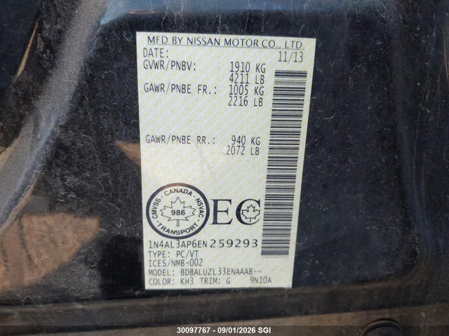 1N4AL3AP6EN259293 Nissan Altima 2.5/s/sv/sl