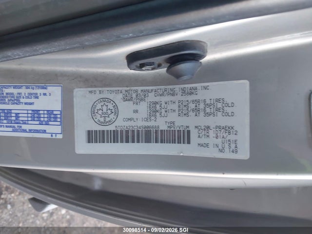 Auction sale of the 2004 Toyota Sienna Ce/le, vin: 5TDZA23C34S006688, lot number: 30098514