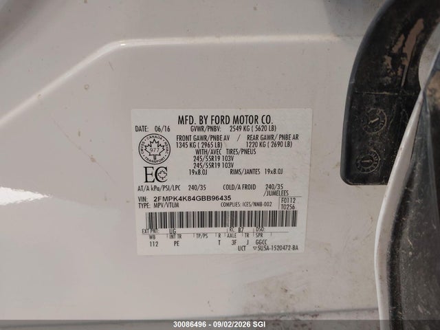 Продажа на аукционе авто 2016 Ford Edge Titanium, vin: 2FMPK4K84GBB96435, номер лота: 30086496