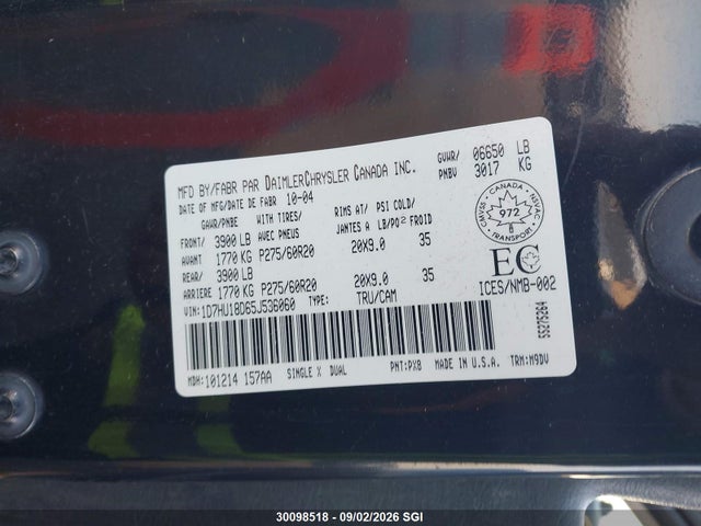 Aukcja sprzedaży 2005 Dodge Ram 1500 St/slt, vin: 1D7HU18D65J536060, numer aukcji: 30098518