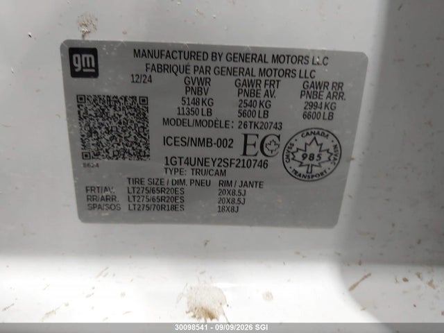 2025 Gmc Sierra K2500 Slt მანქანა იყიდება აუქციონზე, vin: 1GT4UNEY2SF210746, აუქციონის ნომერი: 30098541
