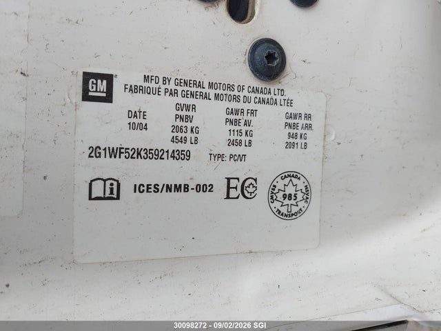 Продаж на аукціоні авто 2005 Chevrolet Impala, vin: 2G1WF52K359214359, номер лоту: 30098272