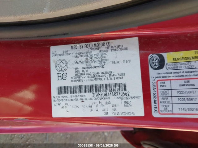 Продаж на аукціоні авто 2010 Ford Fusion Se, vin: 3FAHP0HA4AR270562, номер лоту: 30098558