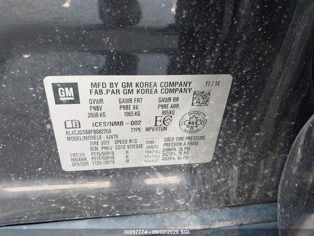 30097774 :رقم المزاد ، KL4CJGSB8FB082200 vin ، 2015 Buick Encore مزاد بيع
