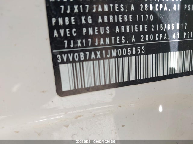 Aukcja sprzedaży 2018 Volkswagen Tiguan S, vin: 3VV0B7AX1JM005853, numer aukcji: 30098639