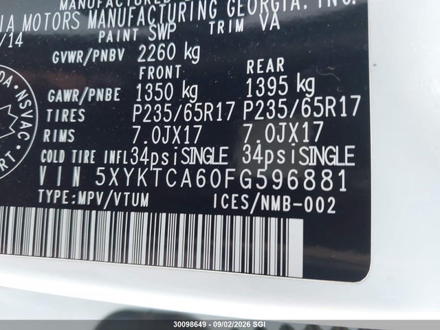 KIA SORENTO LX 2015 5XYKTCA60FG596881 Image 9
