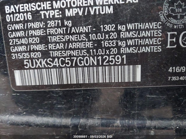 Продаж на аукціоні авто 2016 Bmw X5 Xdrive35d, vin: 5UXKS4C57G0N12591, номер лоту: 30098661