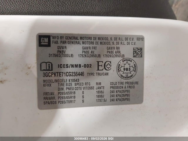 Продаж на аукціоні авто 2012 Chevrolet Silverado K1500 Ltz, vin: 3GCPKTE71CG236446, номер лоту: 30098483