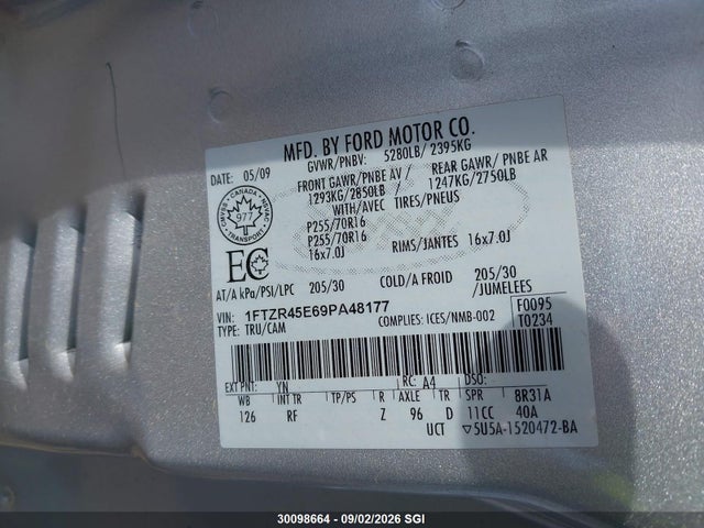 Продаж на аукціоні авто 2009 Ford Ranger Super Cab, vin: 1FTZR45E69PA48177, номер лоту: 30098664