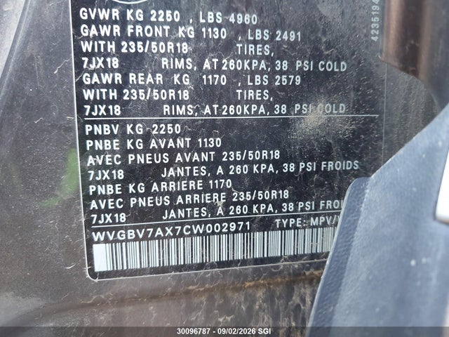 Aukcja sprzedaży 2012 Volkswagen Tiguan S/se/sel, vin: WVGBV7AX7CW002971, numer aukcji: 30096787