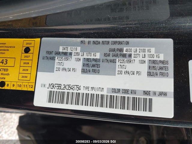 Aukcja sprzedaży 2019 Mazda Cx-5 Sport, vin: JM3KFBBL2K0548764, numer aukcji: 30098283