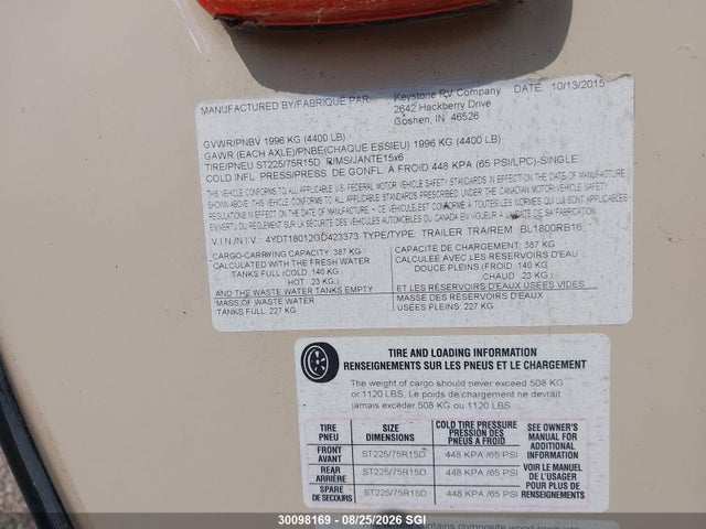 Keystone Bullet Bullet Crossfire 2016 4YDT18012GD423373 Image 9