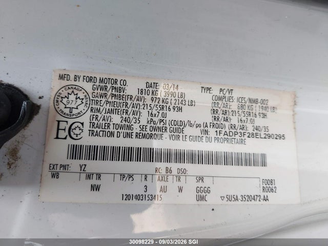 Продаж на аукціоні авто 2014 Ford Focus Se, vin: 1FADP3F28EL290295, номер лоту: 30098229