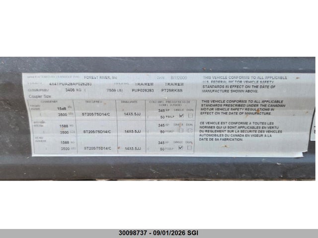 2010 Palomino Puma 25rkss მანქანა იყიდება აუქციონზე, vin: 4X4TPUA28AP026283, აუქციონის ნომერი: 30098737