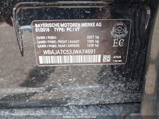Продаж на аукціоні авто 2018 Bmw 530 Xi, vin: WBAJA7C53JWA74691, номер лоту: 30098738