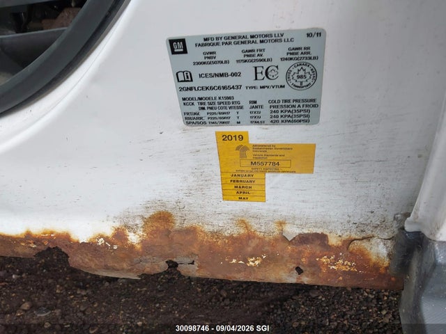 30098746 :رقم المزاد ، 2GNFLCEK6C6165437 vin ، 2012 Chevrolet Equinox Ls مزاد بيع