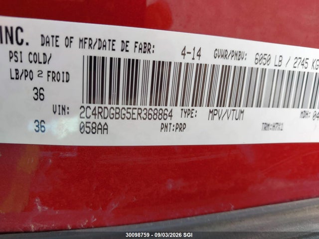 Aukcja sprzedaży 2014 Dodge Grand Caravan Se, vin: 2C4RDGBG5ER368864, numer aukcji: 30098759