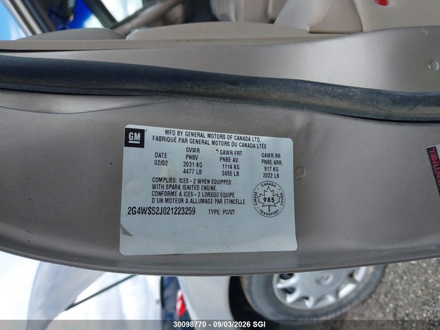 30098770 :رقم المزاد ، 2G4WS52J021223259 vin ، 2002 Buick Century Custom مزاد بيع