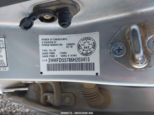 Продажа на аукционе авто 2006 Acura Csx Premium, vin: 2HHFD55786H203415, номер лота: 30098772