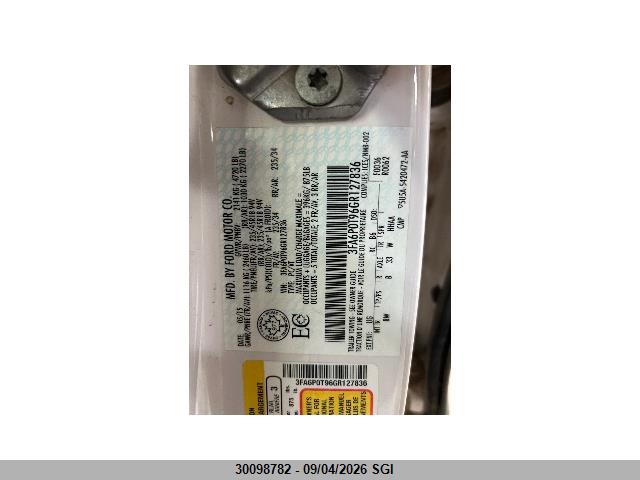 Aukcja sprzedaży 2016 Ford Fusion Se, vin: 3FA6P0T96GR127836, numer aukcji: 30098782