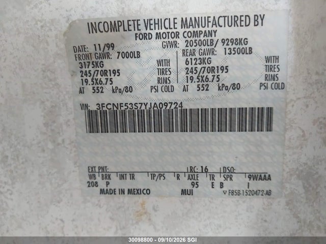 Продаж на аукціоні авто 2000 Ford F550 Super Duty Stripped Chass, vin: 3FCNF53S7YJA09724, номер лоту: 30098800