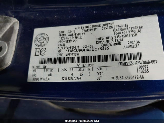 Ford ESCAPE SE 2018 1FMCU9GDXJUC15485 Image 9