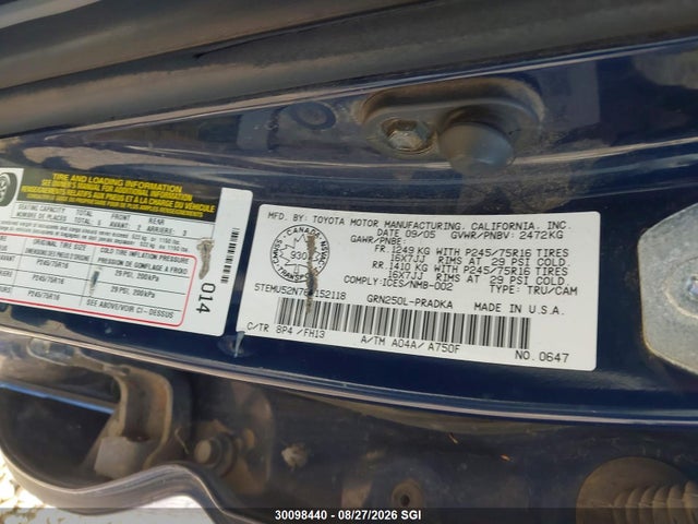 2006 Toyota Tacoma Double Cab Long Bed მანქანა იყიდება აუქციონზე, vin: 5TEMU52N76Z152118, აუქციონის ნომერი: 30098440