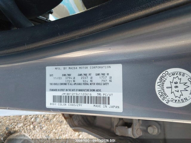 Aukcja sprzedaży 2004 Mazda 3 I, vin: JM1BK12F941120616, numer aukcji: 30097693