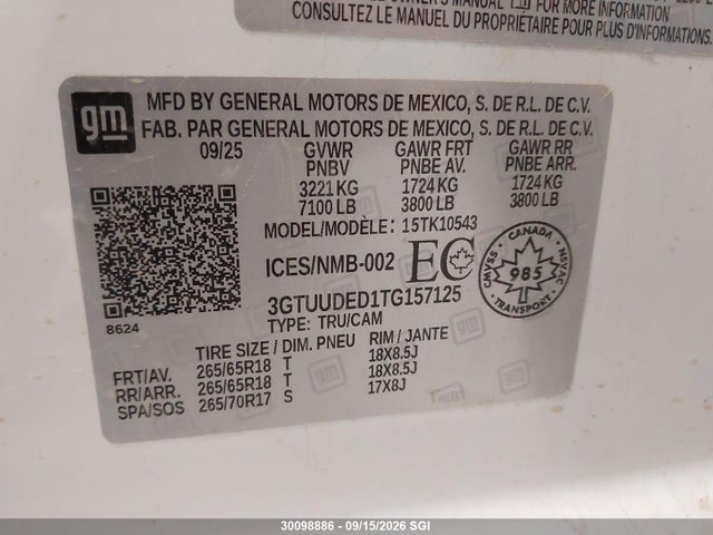 Продажа на аукционе авто 2026 Gmc Sierra K1500 Slt, vin: 3GTUUDED1TG157125, номер лота: 30098886