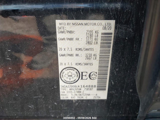 Nissan Murano Platinum 2020 5N1AZ2DS6LN164888 Image 9