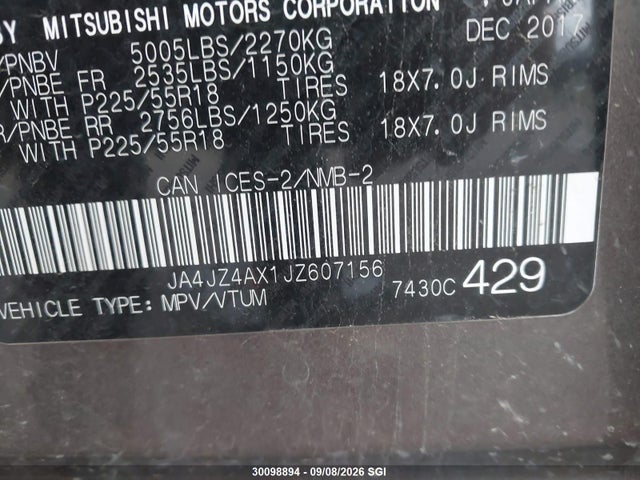 Mitsubishi OUTLANDER GT 2018 JA4JZ4AX1JZ607156 Image 9