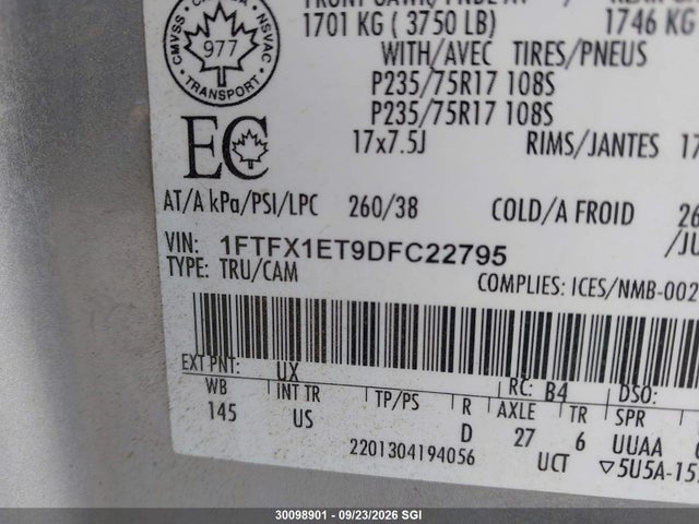 Продаж на аукціоні авто 2013 Ford F150 Super Cab, vin: 1FTFX1ET9DFC22795, номер лоту: 30098901
