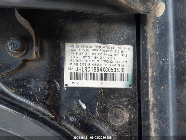 Продажа на аукционе авто 1999 Honda Cr-v Ex, vin: JHLRD1864XC053435, номер лота: 30098912