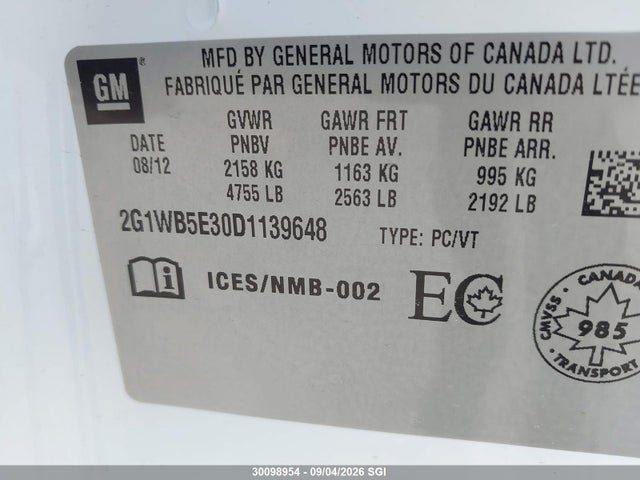 Продажа на аукционе авто 2013 Chevrolet Impala Lt, vin: 2G1WB5E30D1139648, номер лота: 30098954