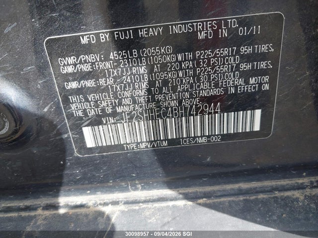 Aukcja sprzedaży 2011 Subaru Forester Limited, vin: JF2SHHEC4BH742944, numer aukcji: 30098957