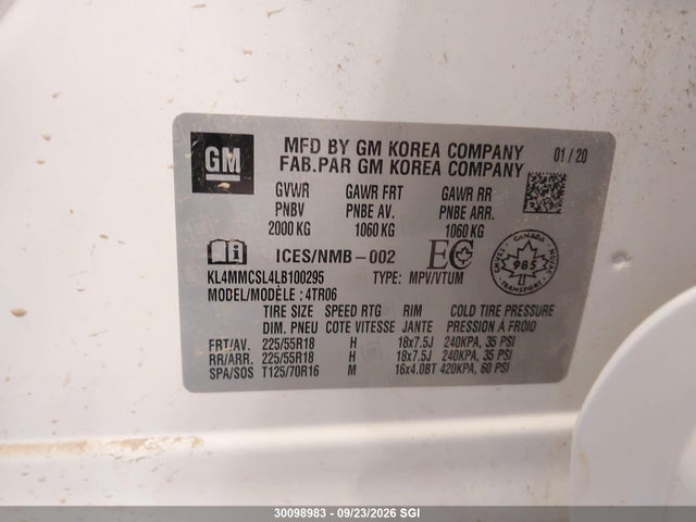 2020 Buick Encore Gx Preferred მანქანა იყიდება აუქციონზე, vin: KL4MMCSL4LB100295, აუქციონის ნომერი: 30098983