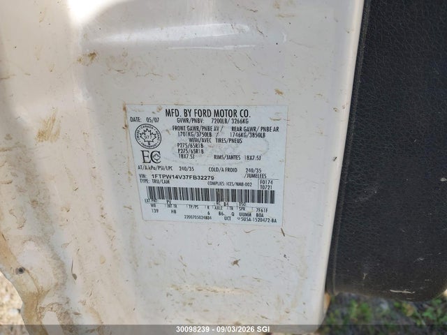 Продажа на аукционе авто 2007 Ford F150 Supercrew, vin: 1FTPW14V37FB32279, номер лота: 30098239