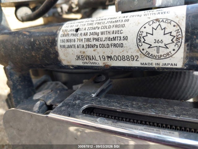 2001 Kawasaki Vn1500 L მანქანა იყიდება აუქციონზე, vin: JKBVNAL191A008892, აუქციონის ნომერი: 30097812