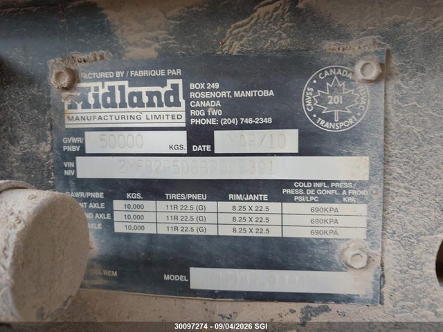 Продажа на аукционе авто 2010 Midland Manufacturing Limited End Dump, vin: 2MFB2R5D6BR006391, номер лота: 30097274