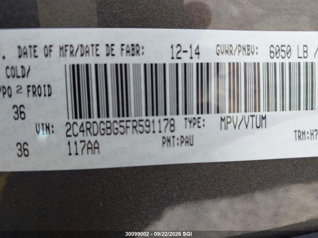 Продажа на аукционе авто 2015 Dodge Grand Caravan Se, vin: 2C4RDGBG5FR591178, номер лота: 30099002