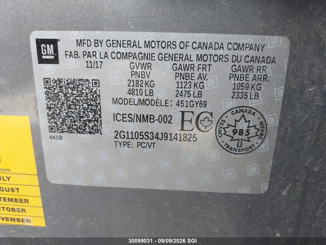 Chevrolet IMPALA LT 2018 2G1105S34J9141825 Image 9