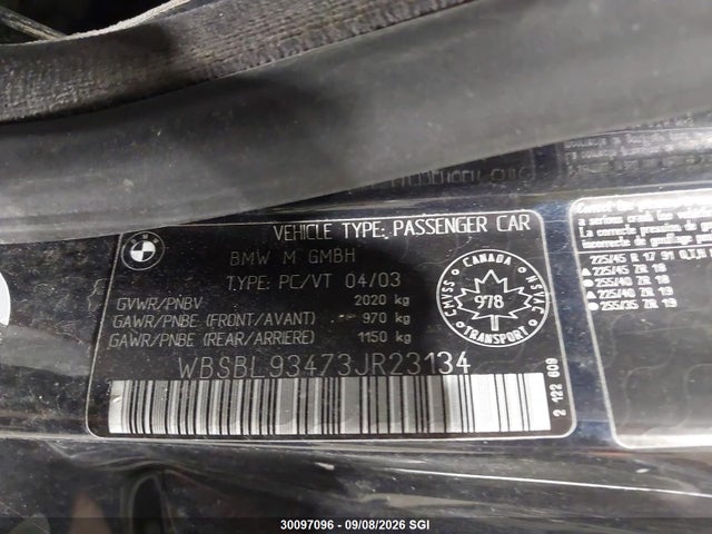 Aukcja sprzedaży 2003 Bmw M3, vin: WBSBL93473JR23134, numer aukcji: 30097096