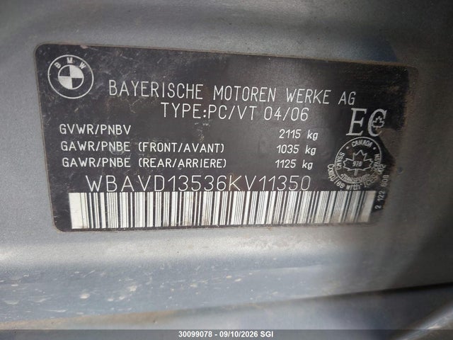 Aukcja sprzedaży 2006 Bmw 325 Xi, vin: WBAVD13536KV11350, numer aukcji: 30099078