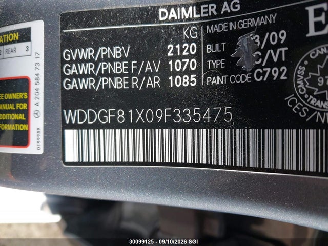 2009 Mercedes-benz C 300 4matic მანქანა იყიდება აუქციონზე, vin: WDDGF81X09F335475, აუქციონის ნომერი: 30099125