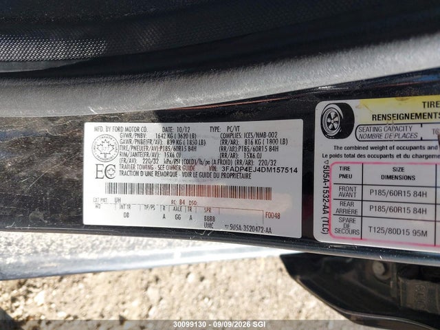 30099130 :رقم المزاد ، 3FADP4EJ4DM157514 vin ، 2013 Ford Fiesta Se مزاد بيع