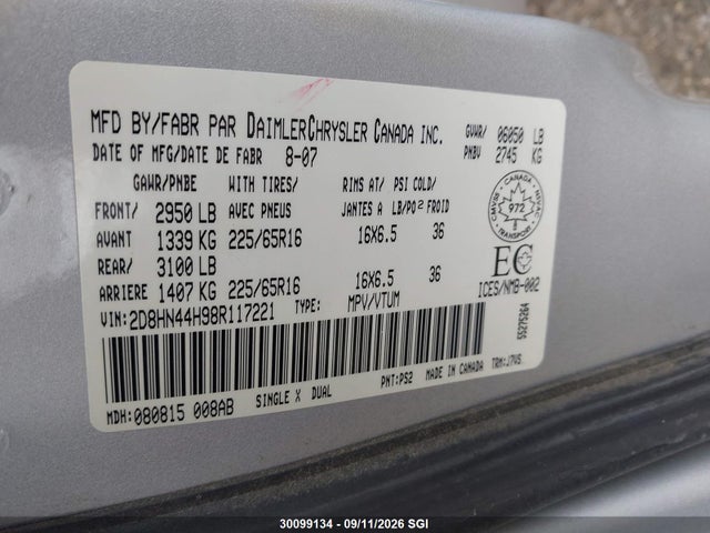 Продажа на аукционе авто 2008 Dodge Grand Caravan Se, vin: 2D8HN44H98R117221, номер лота: 30099134