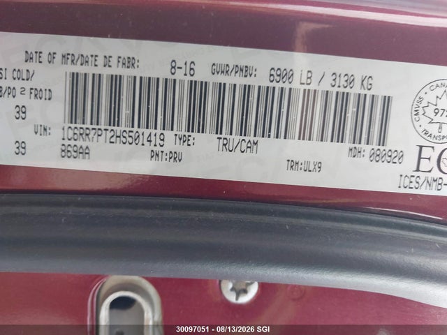 Продажа на аукционе авто 2017 Ram 1500 Longhorn, vin: 1C6RR7PT2HS501419, номер лота: 30097051
