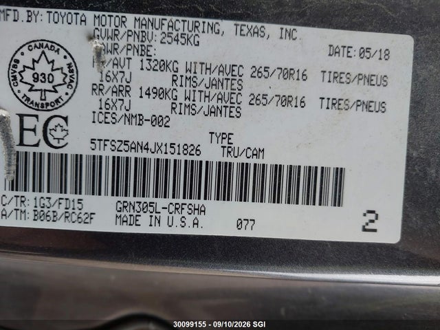 5TFSZ5AN4JX151826 Toyota Tacoma Access Cab/sr5/trd Spt/or